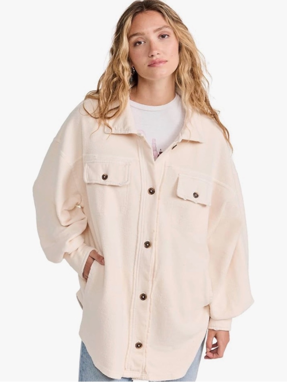 Free People Cream Oversized Shacket